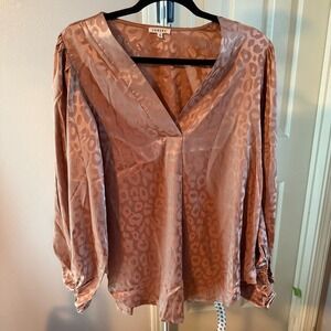 JODIFL Womens Leopard Print V Neck Long Sleeve Sheer Blouse Top Size S